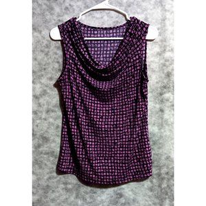 Studio Works knit top Wmn's Sz PM - pink/violet black waterfall neck sleeveless